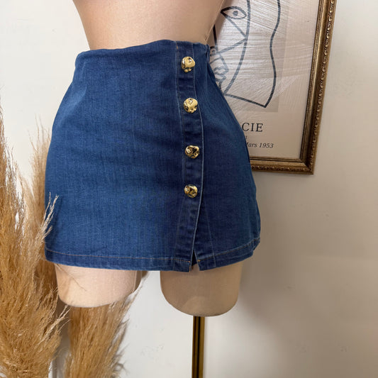 Button Denim Skort-Blue