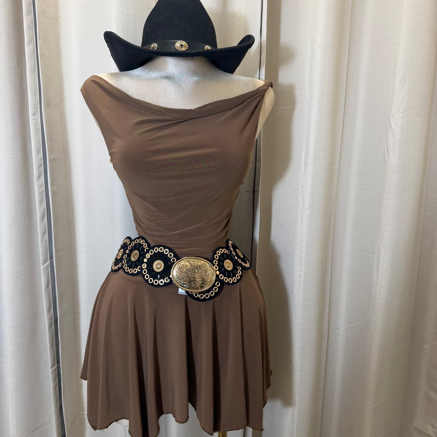 Cowl neck Ruched Mini asymmetrical Dress-Mocha