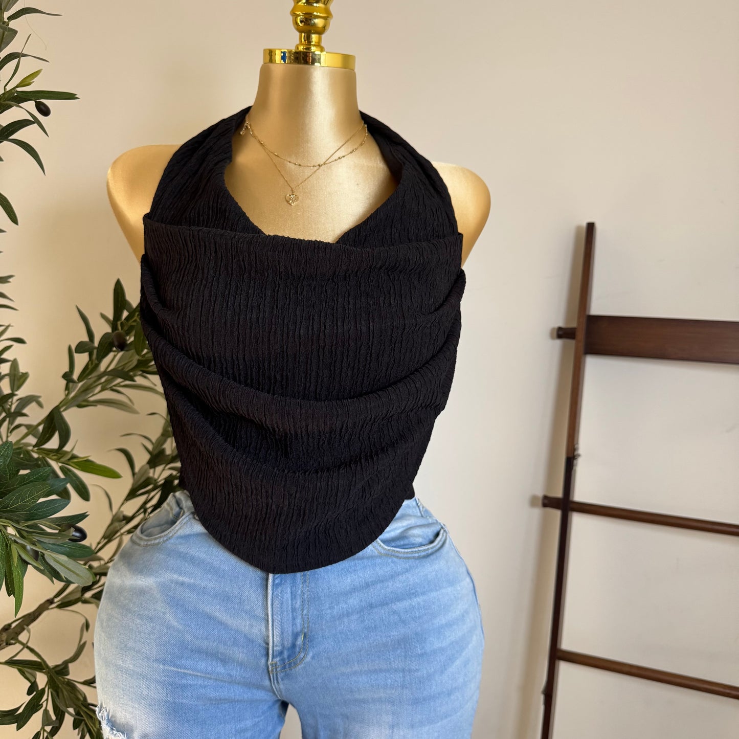 Cowl Crop Top PL-black