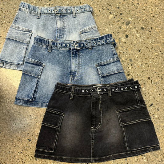 Cargo Belt Mini Skirt-Black