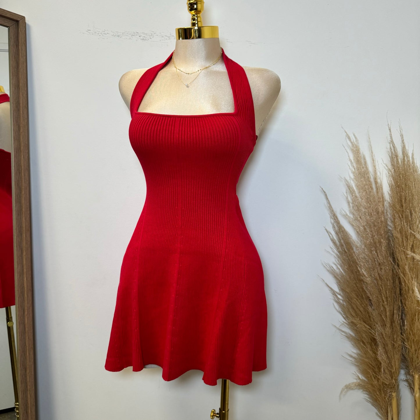 Amren Halter Sweater Dress -Red