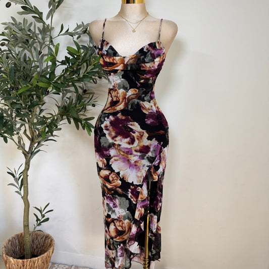 Karil Mesh Dress-Purple Print Mesh