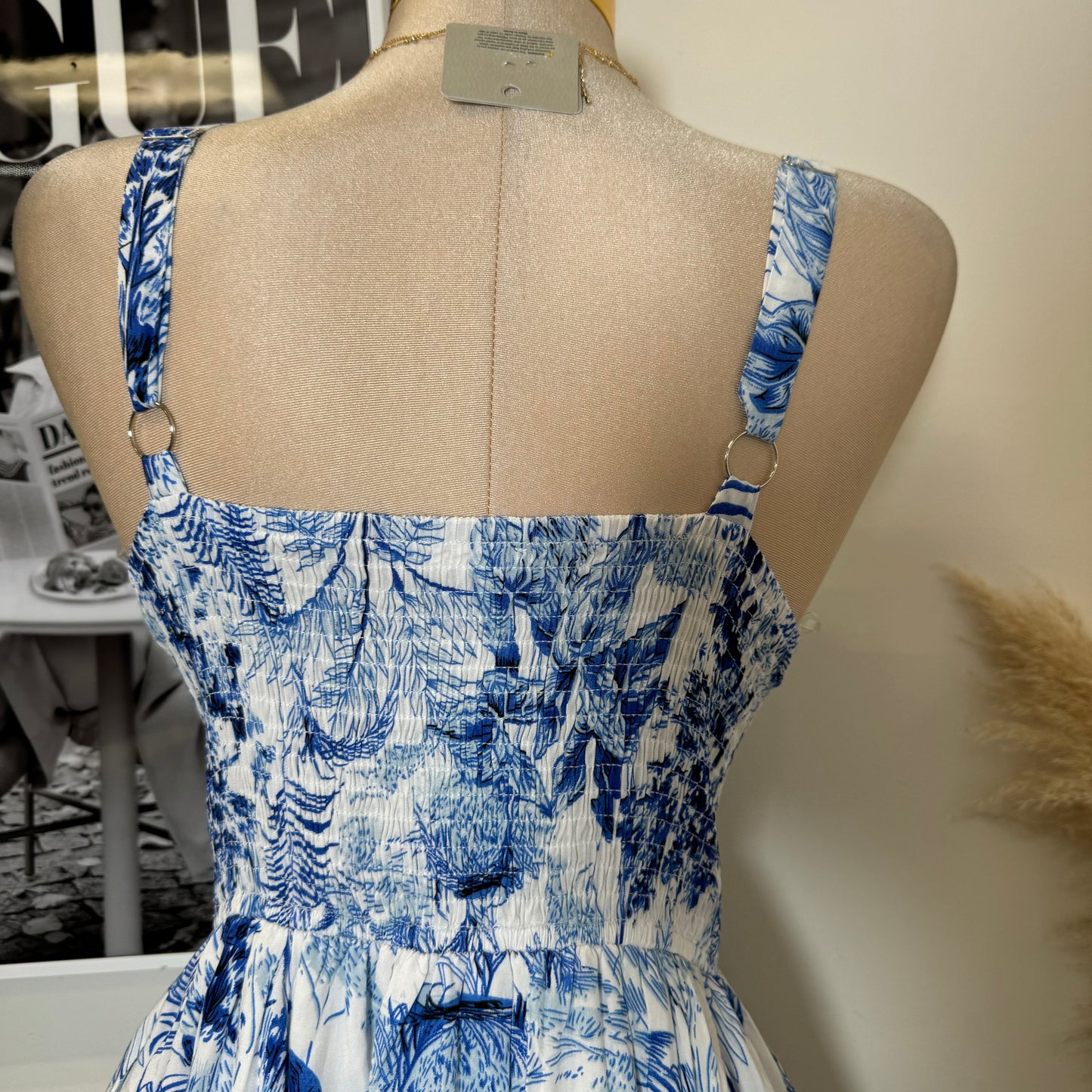 Picnic Corset Dress-Blue/White
