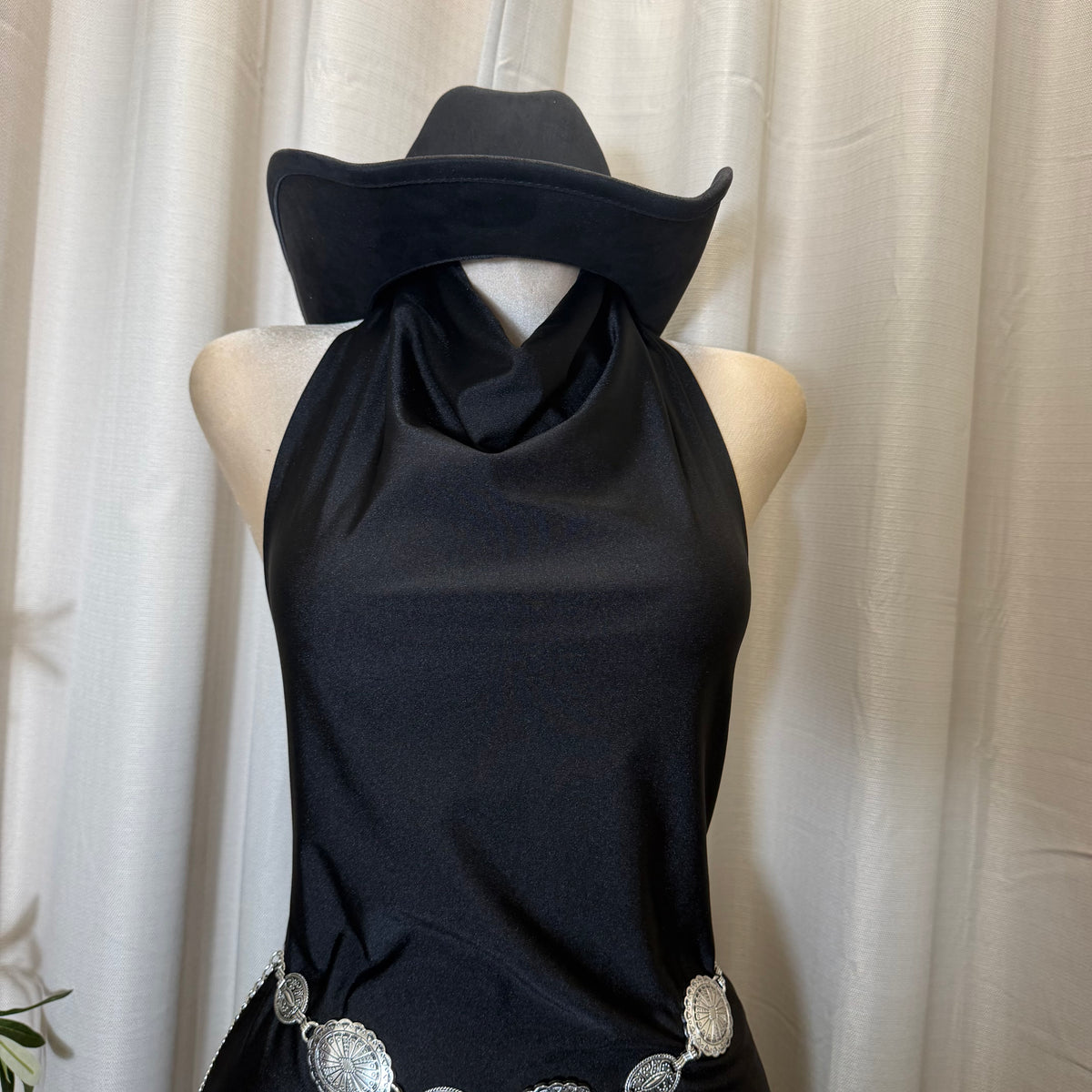 Halter Asymmetrical Lace detail Dress- Black/Black