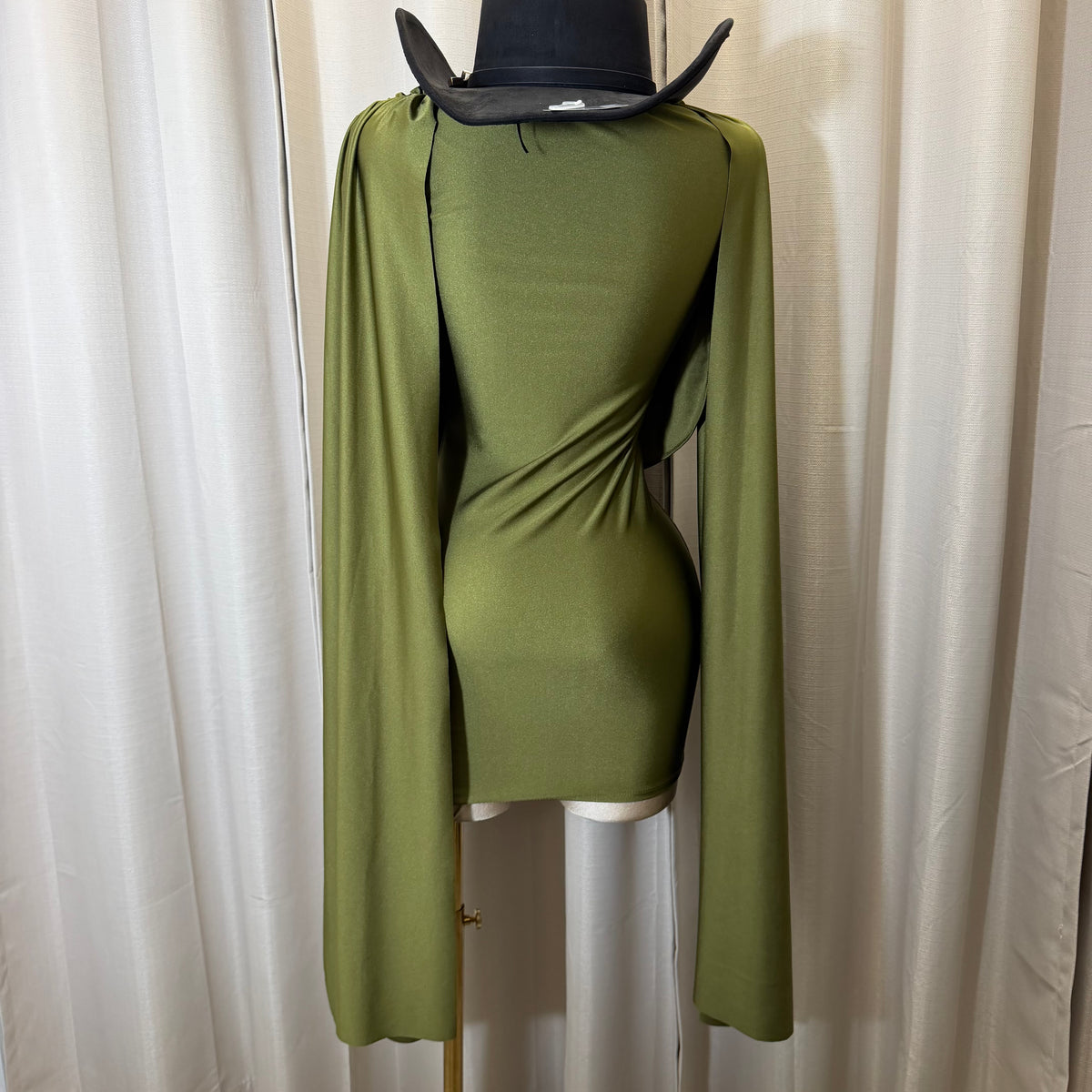 Long sleeve Dress with Drape in the front-Olive