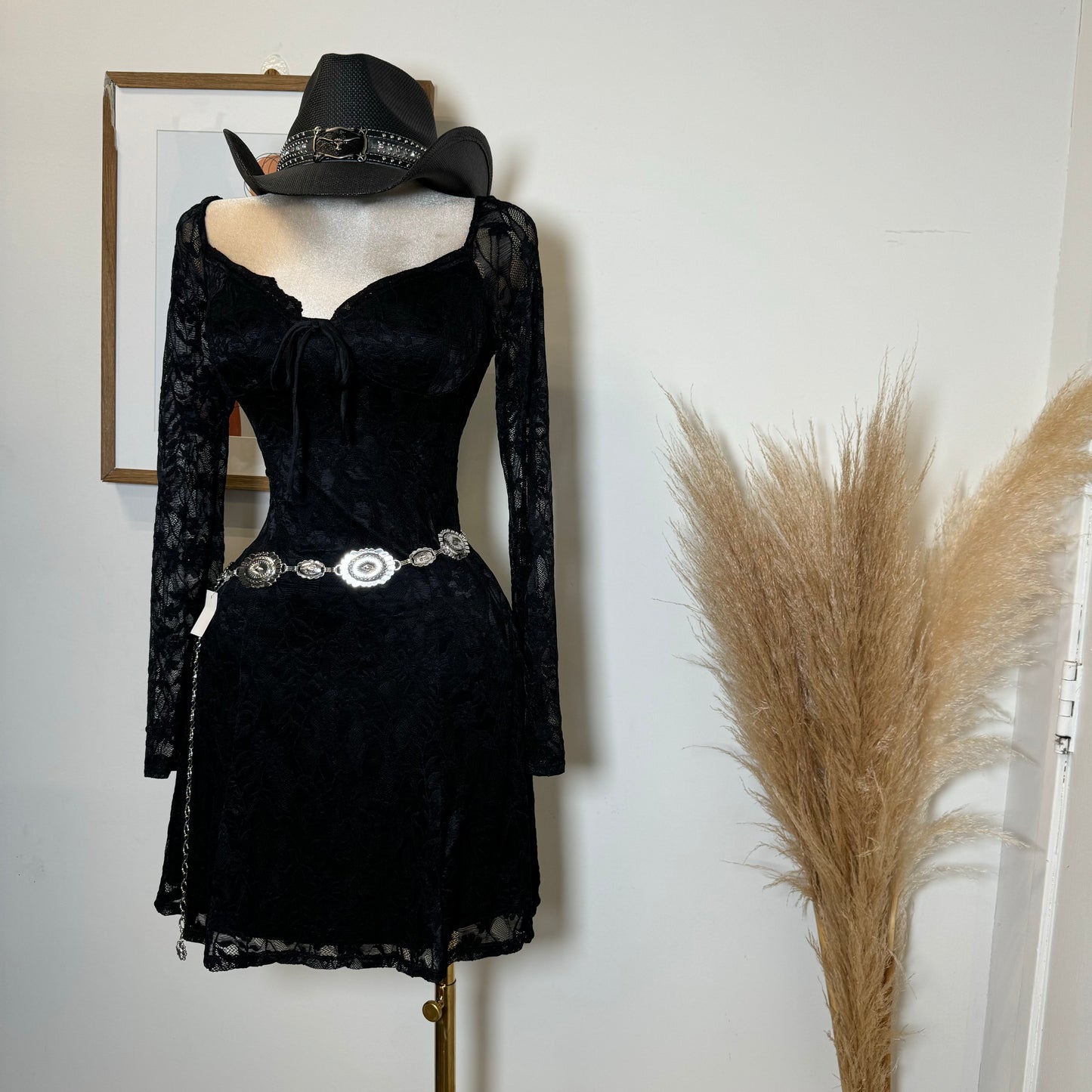 Long Sleeve Lace Dress-Black