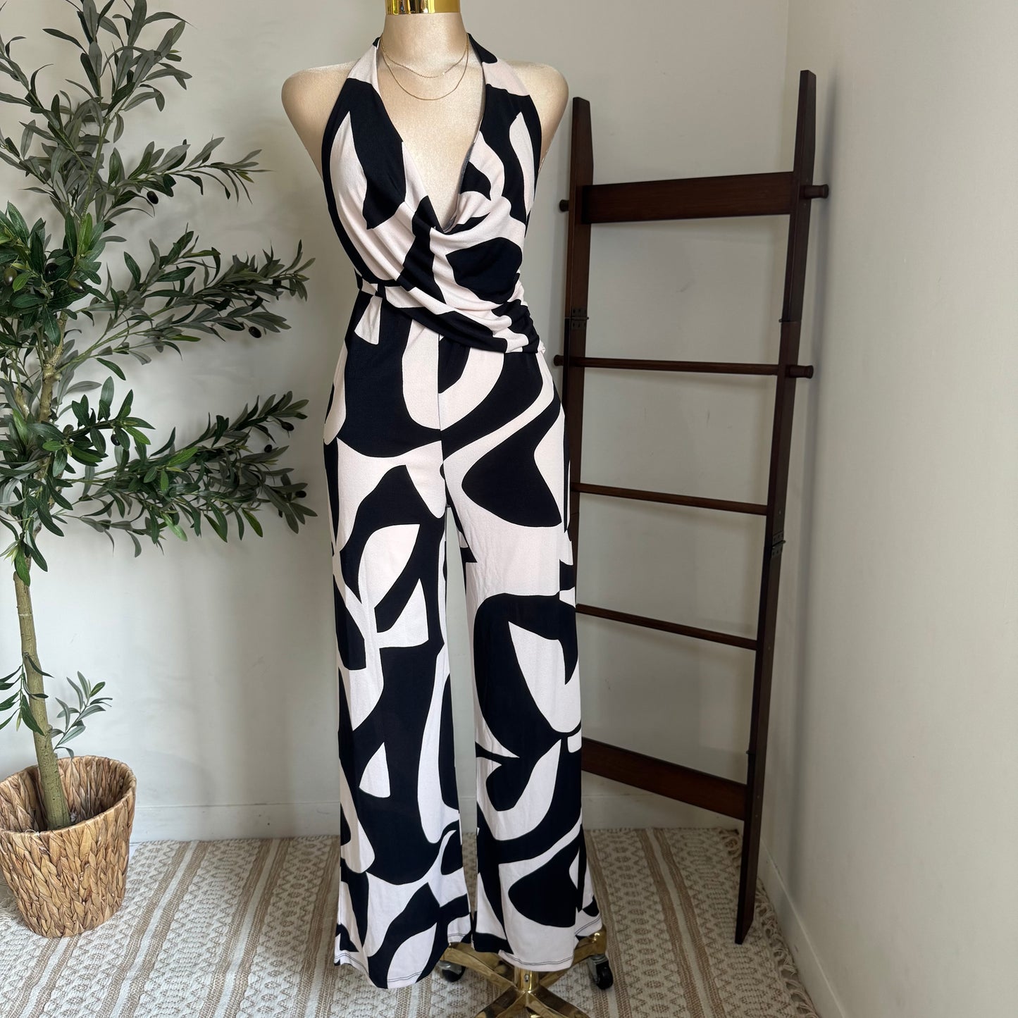 Halter Jumpsuit-Black/White