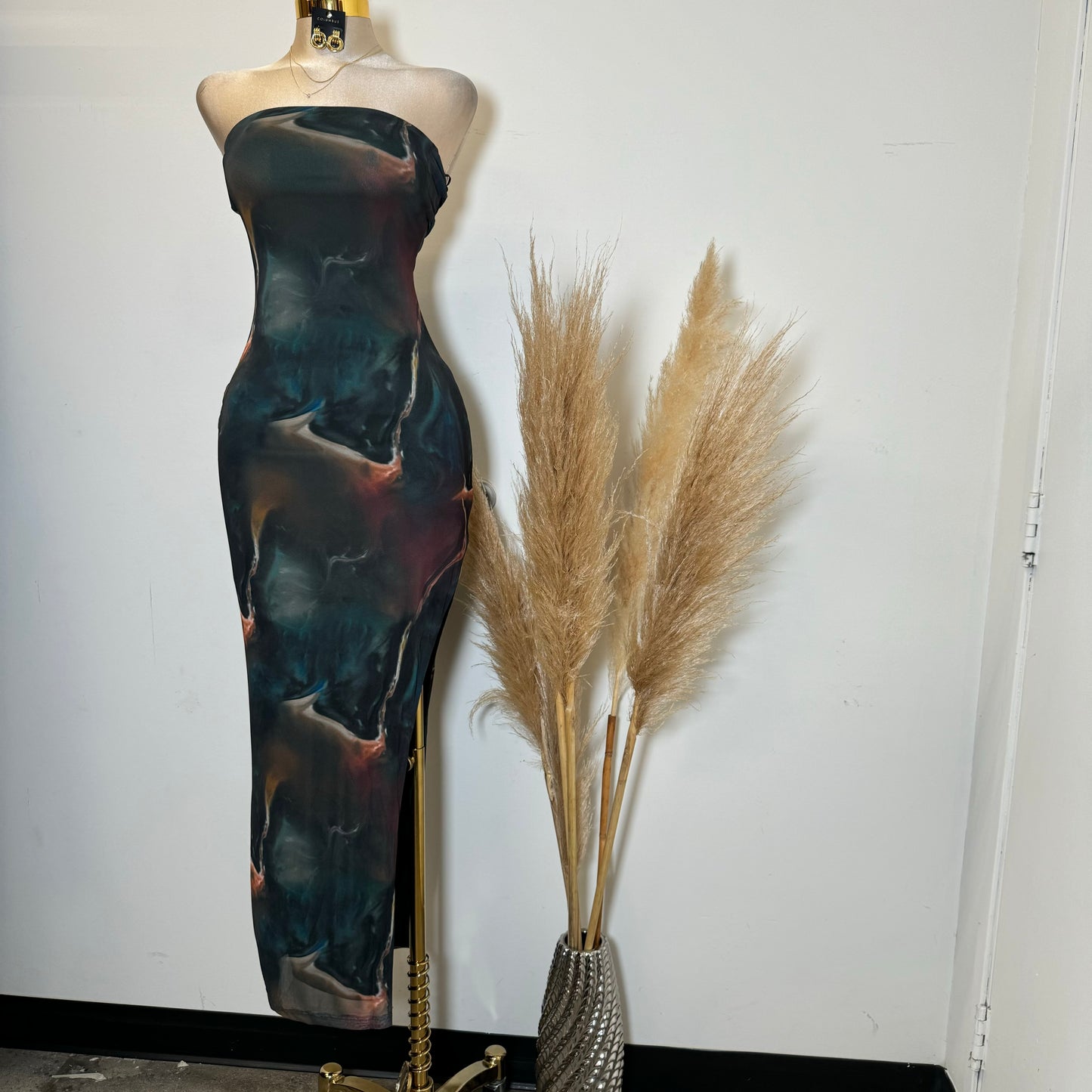 Tube Slit Maxi Dress-Multicolor