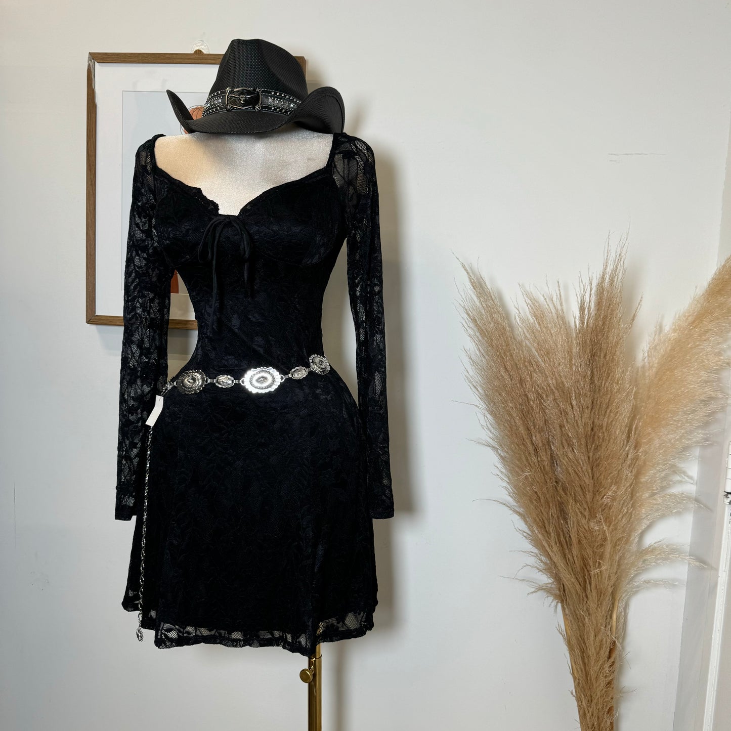 Long Sleeve Lace Dress-Black