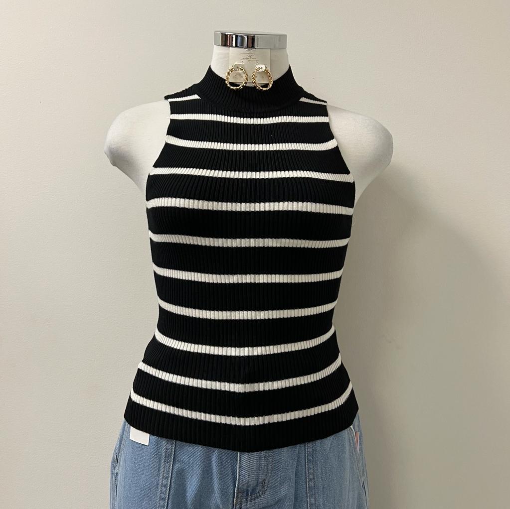 Tania Sleeveless Turtle Neck Sweater Top -Black/ White