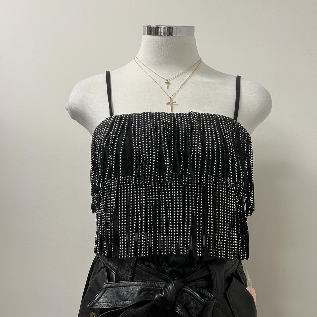 Zaira Fringe Top -Black