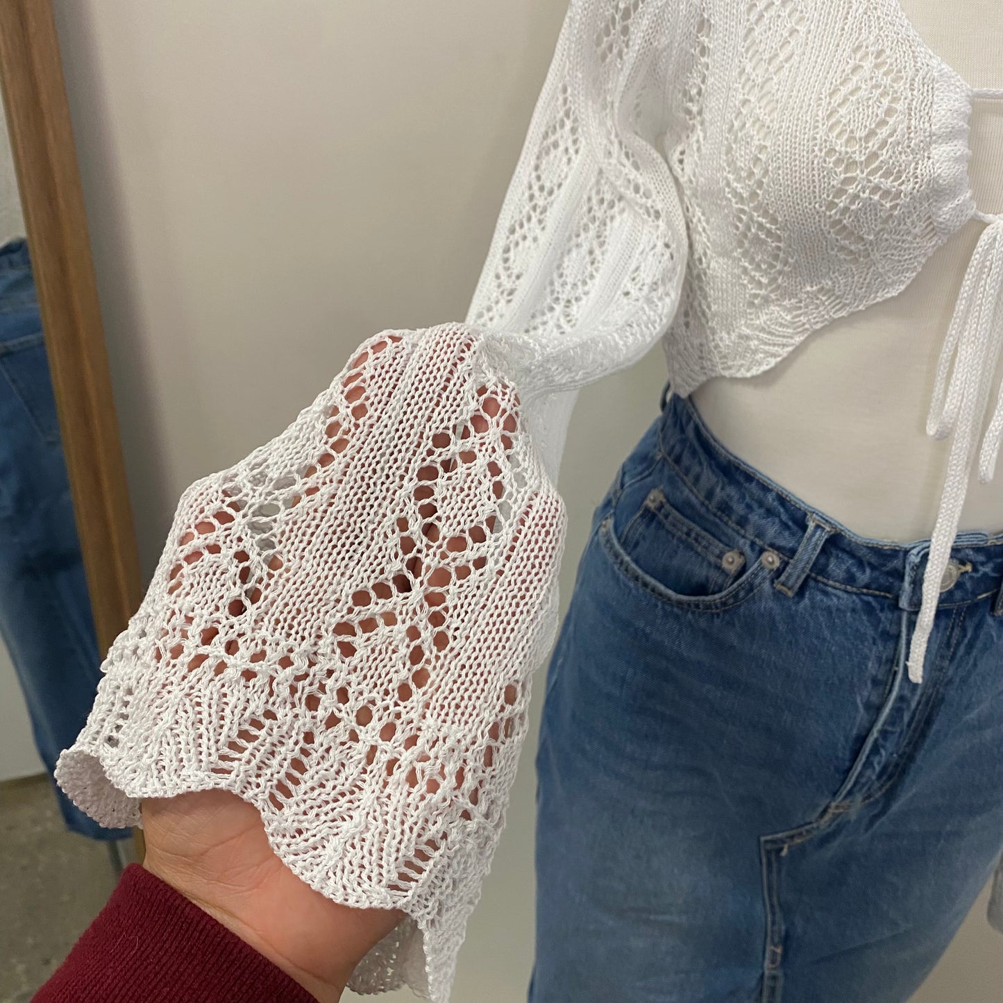 Siene Lace Crop Top-White