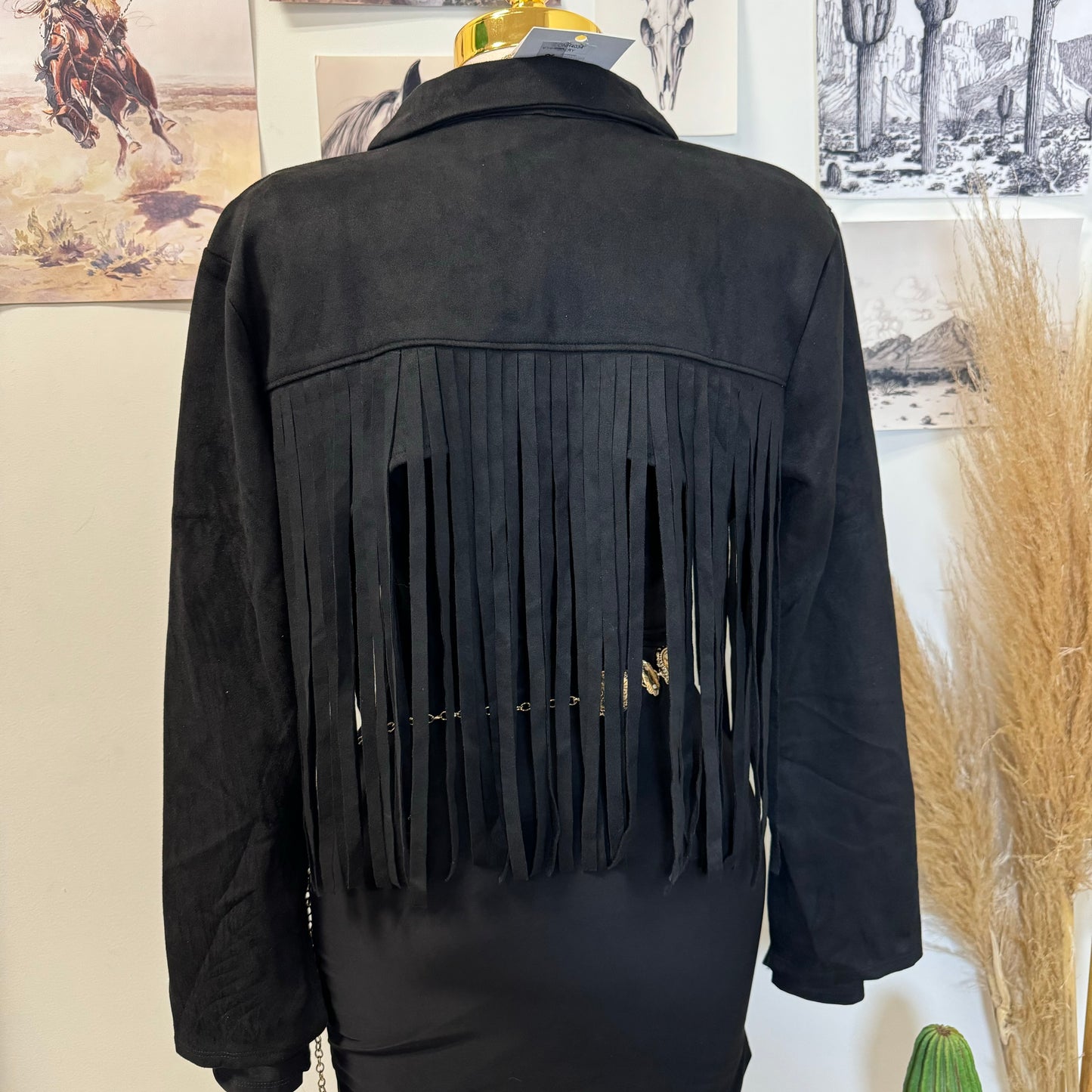 Fringe Suede Western Jacket -Black