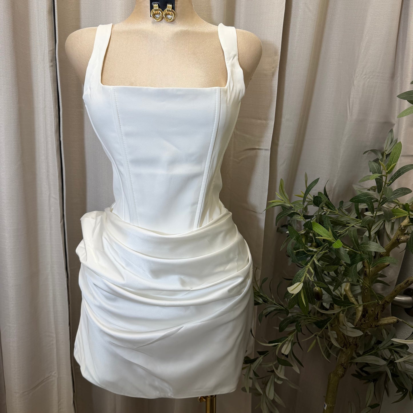 Satin Corset Cutout Mini Dress-White