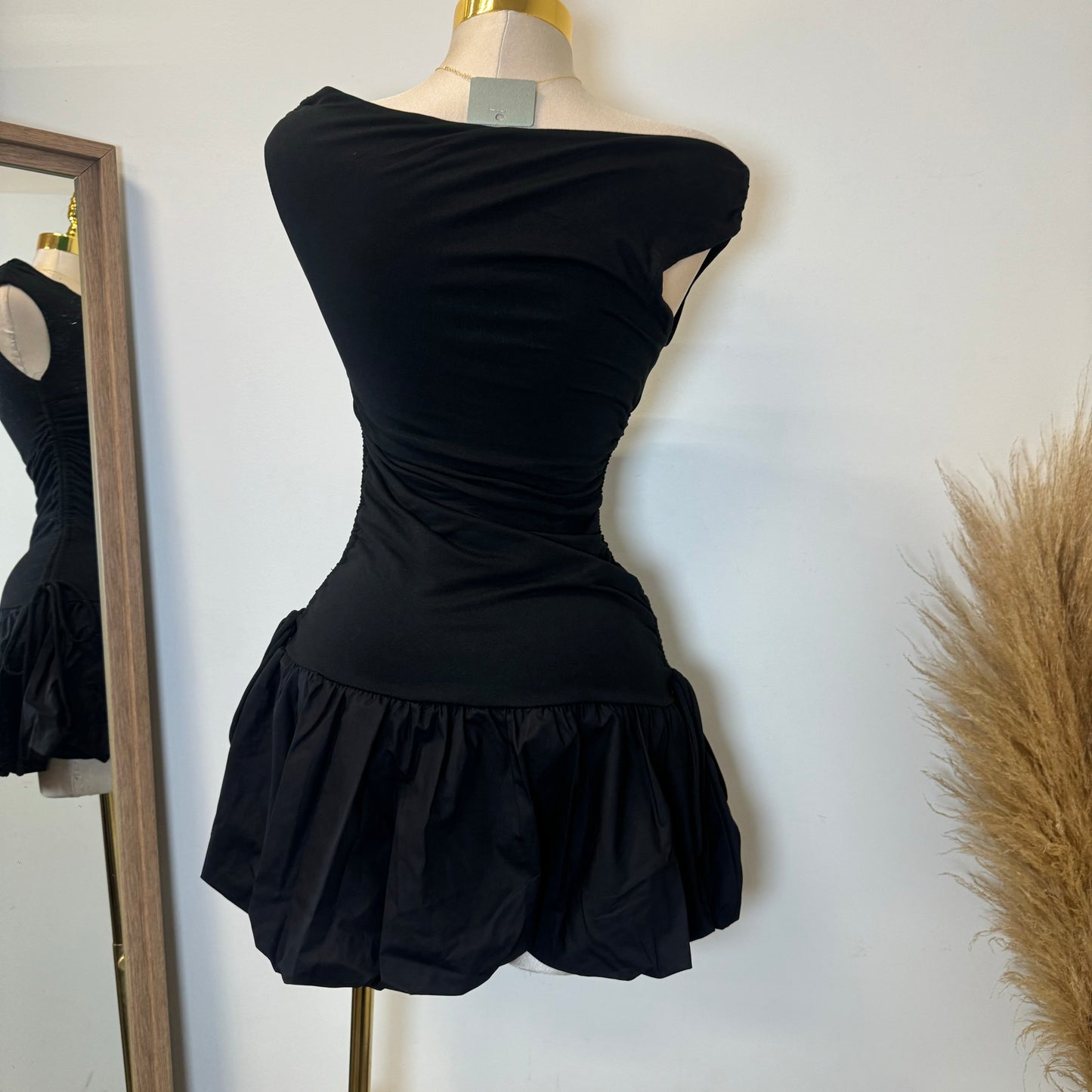 Asymmetric Bubble Dress-Black