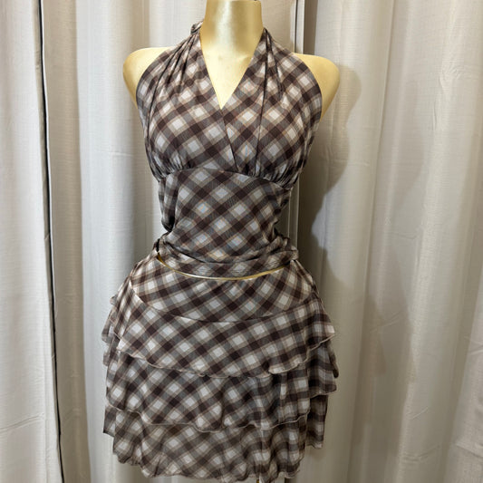 PL-Halter top Flare Skirt Set-Brown/Beige