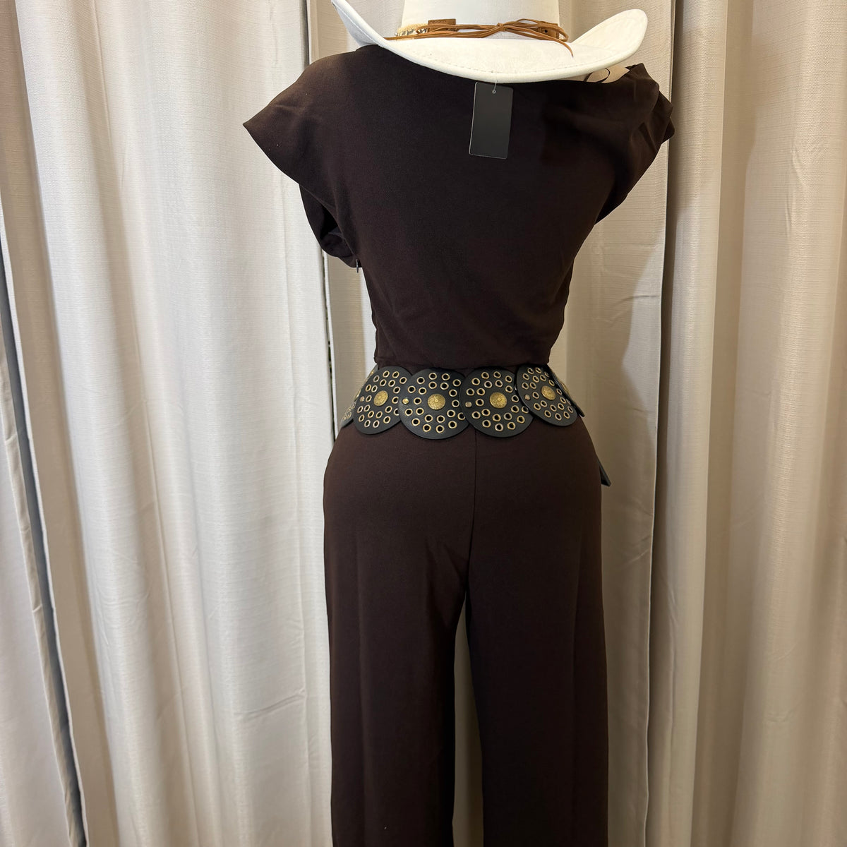 One shoulder Jumpsuit-dark Brown