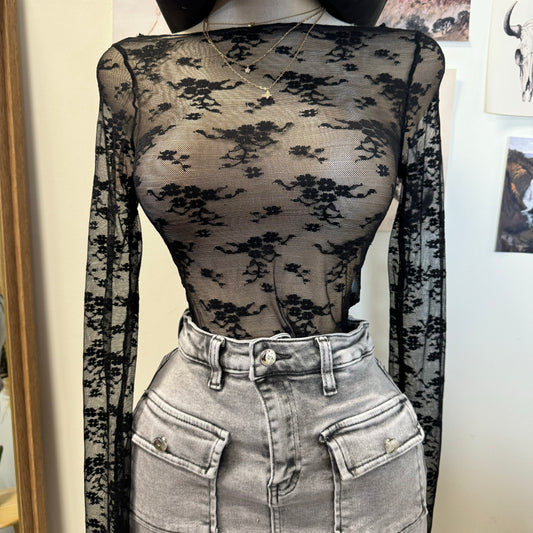 Lace Asymmetric Top-Black