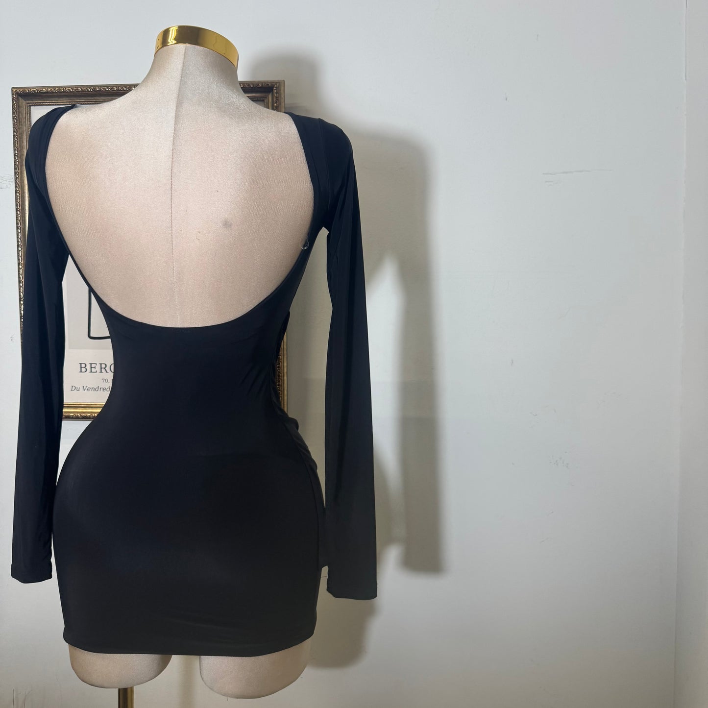 Long sleeve Drape Mini Dress-Black