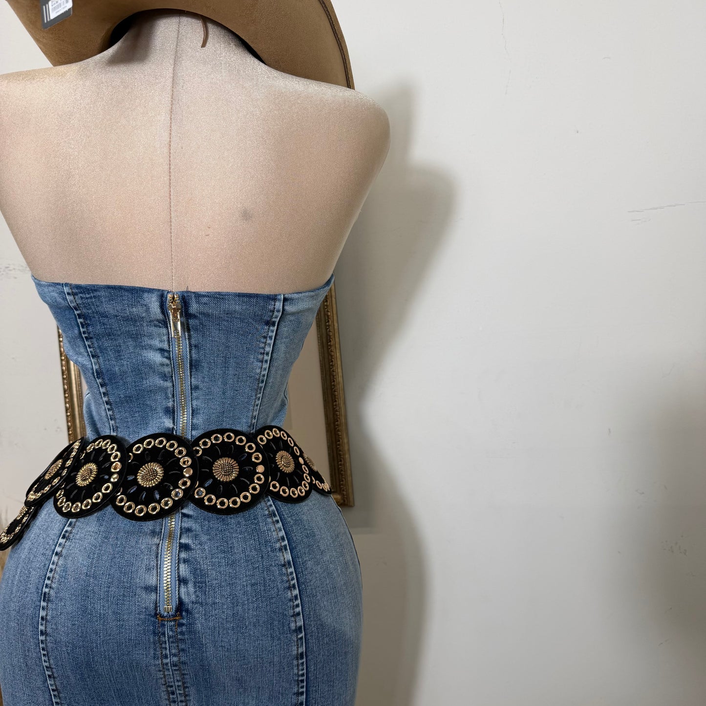 Denim Strapless Midi Dress-LT Blue