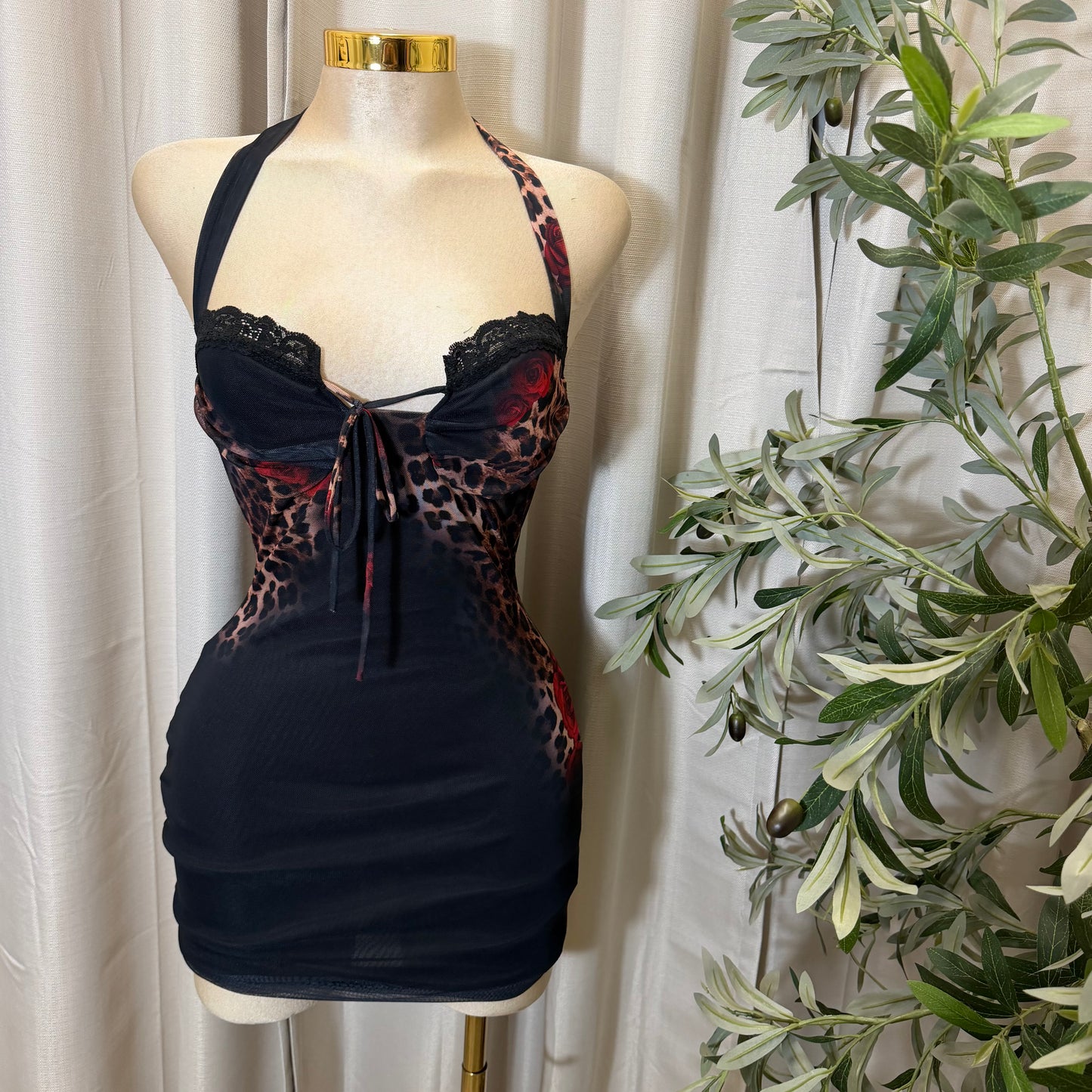 Animal & Flower Print Meah Mini Dress-Black Combo
