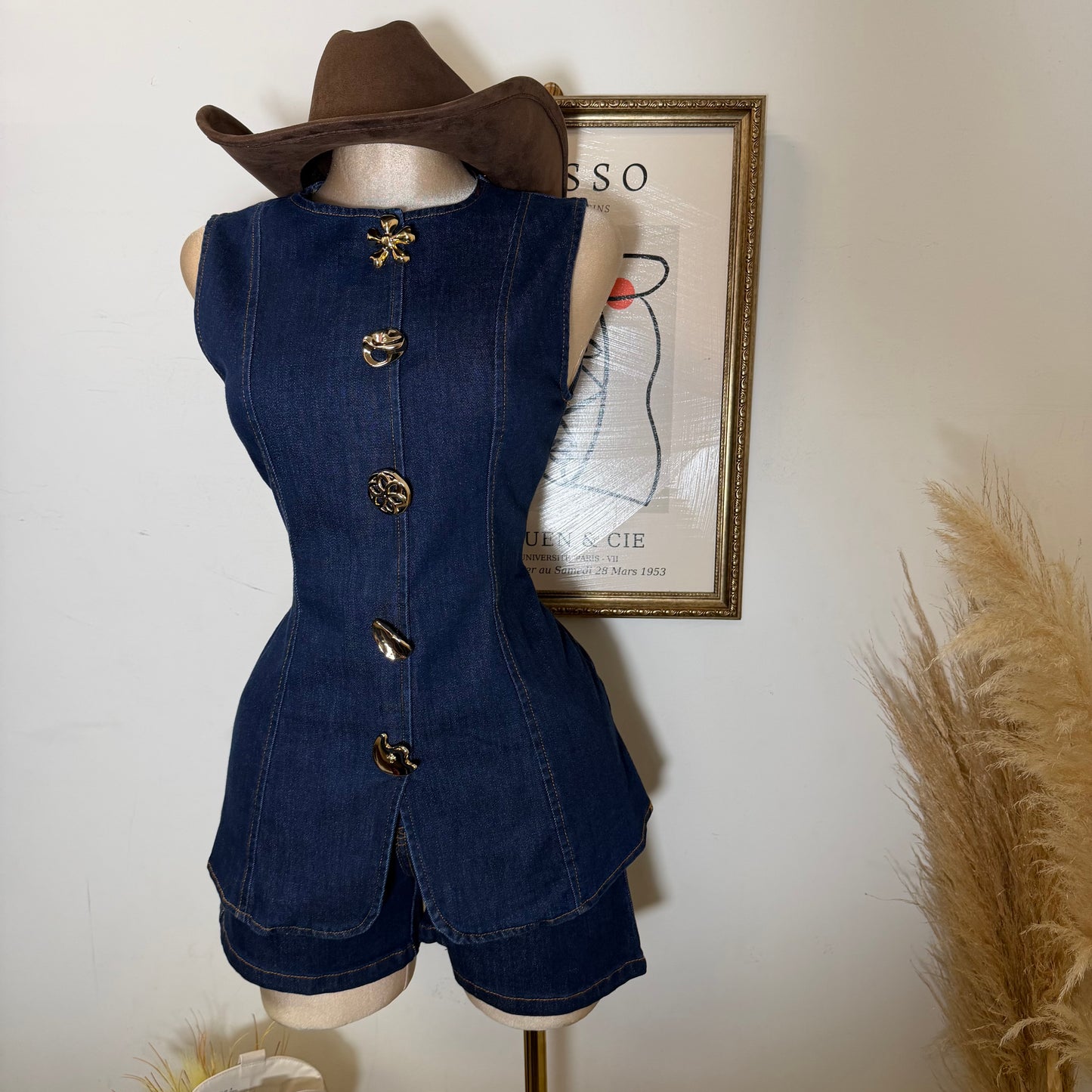 Diana Short Sleeve Denim Set-Blue