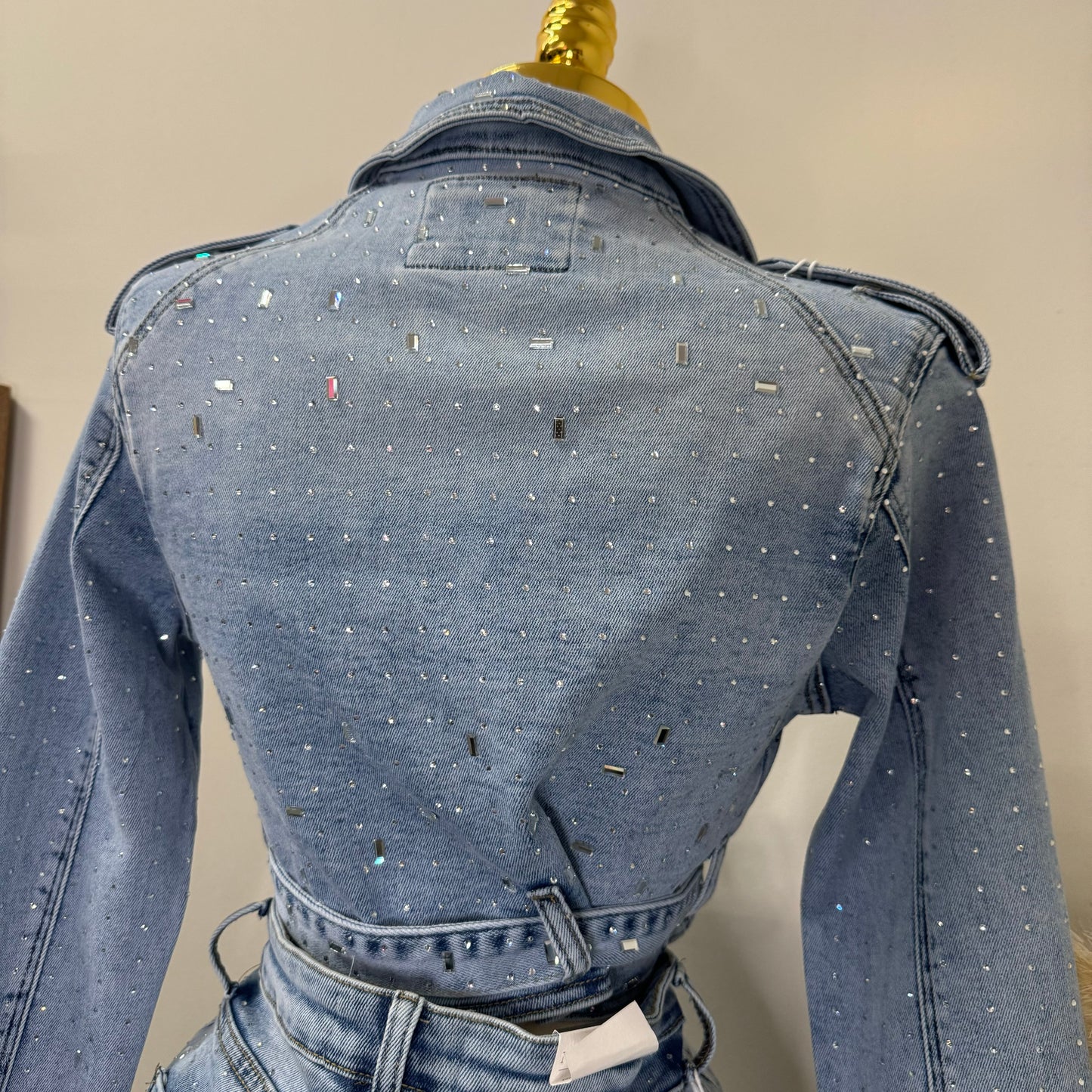 Ximena Rhinestone Denim Jacket-LT Blue