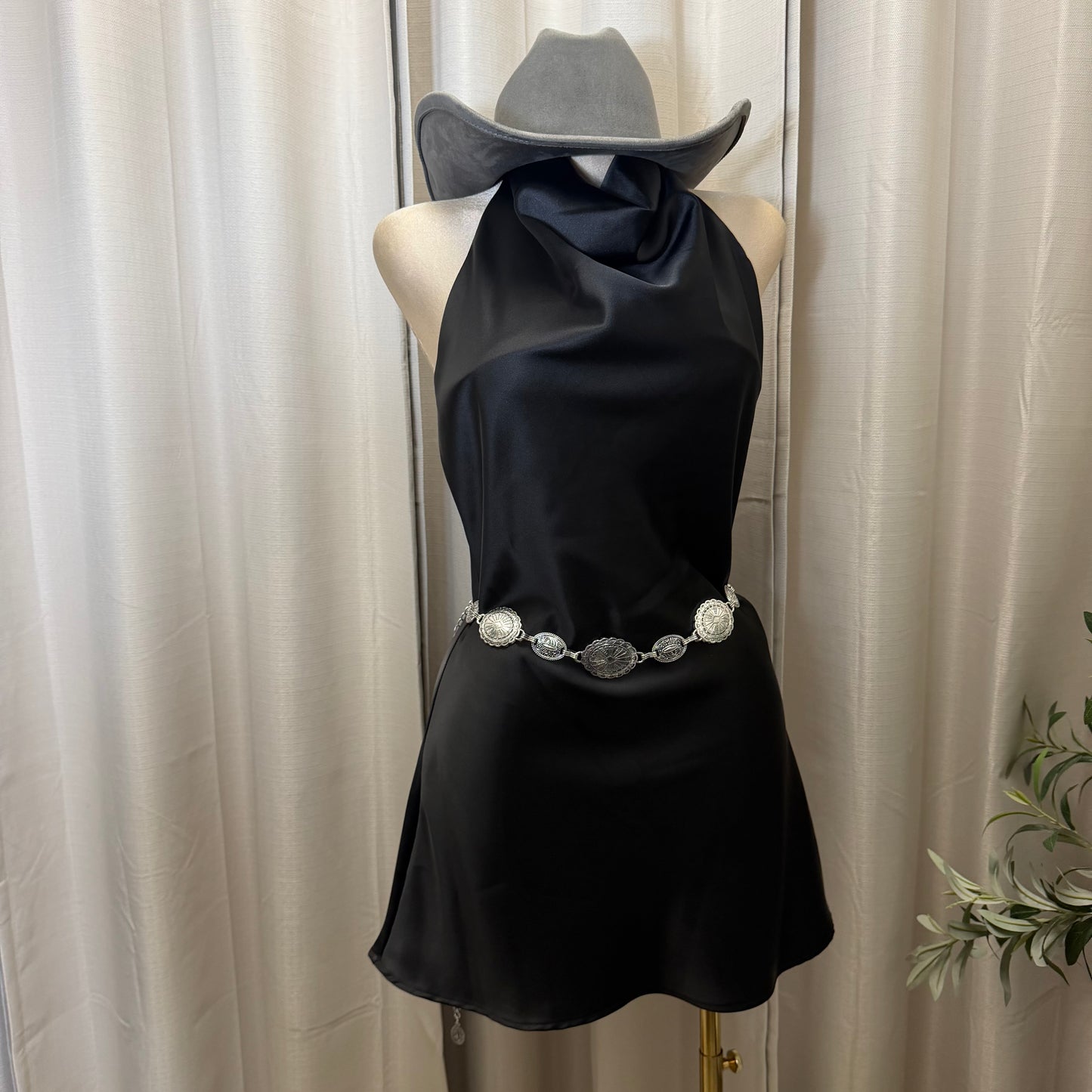 Halter Satin Mini Dress-Black