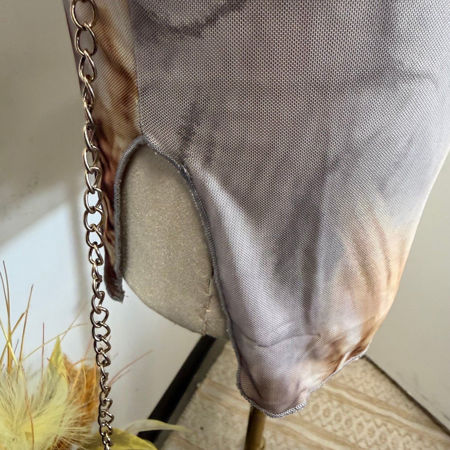 TORY Mesh Long Sleeve Dress-Brown/Beige