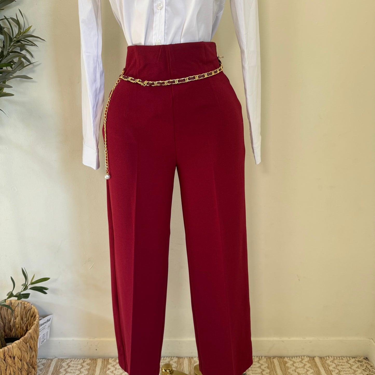 Dressy Pant with Chain- Burgundy