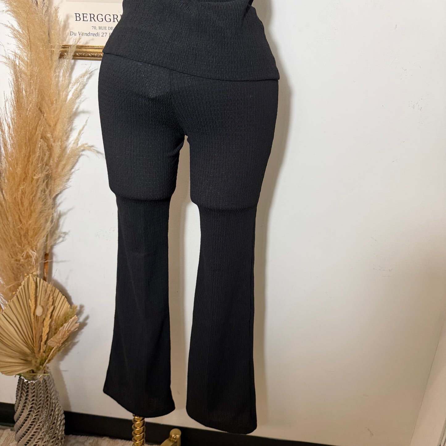 Square neck Vest & Flare Pant set-black