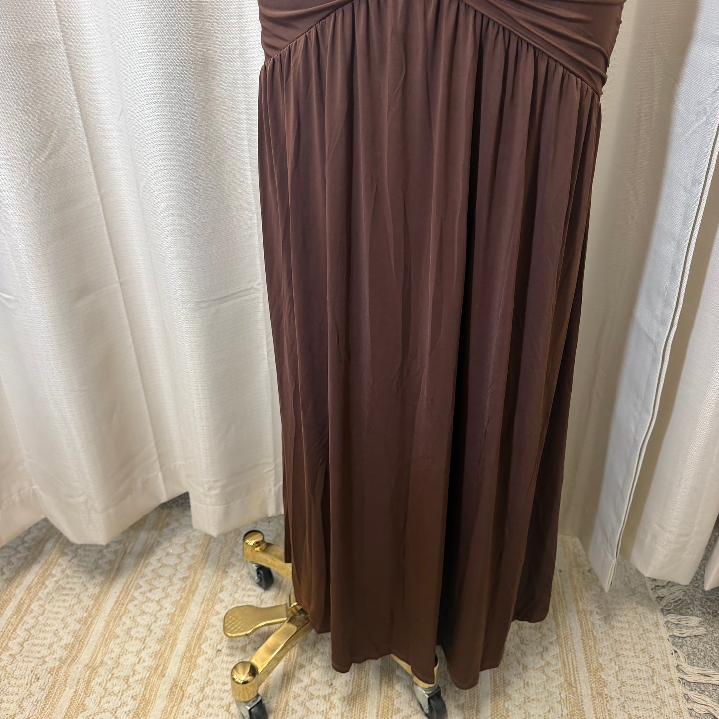 Halter Plunging Neckline Ruched Maxi Dress-brown