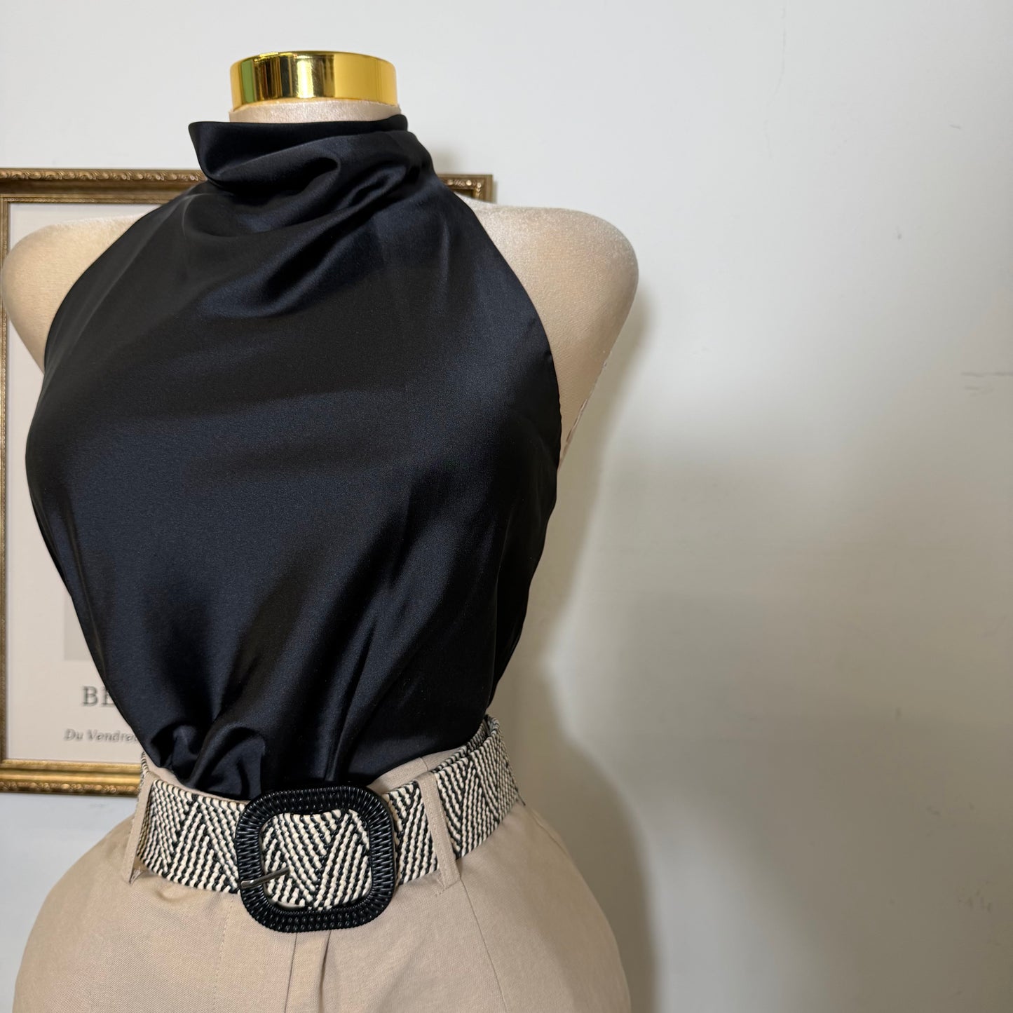 Satin Halter Top-Black