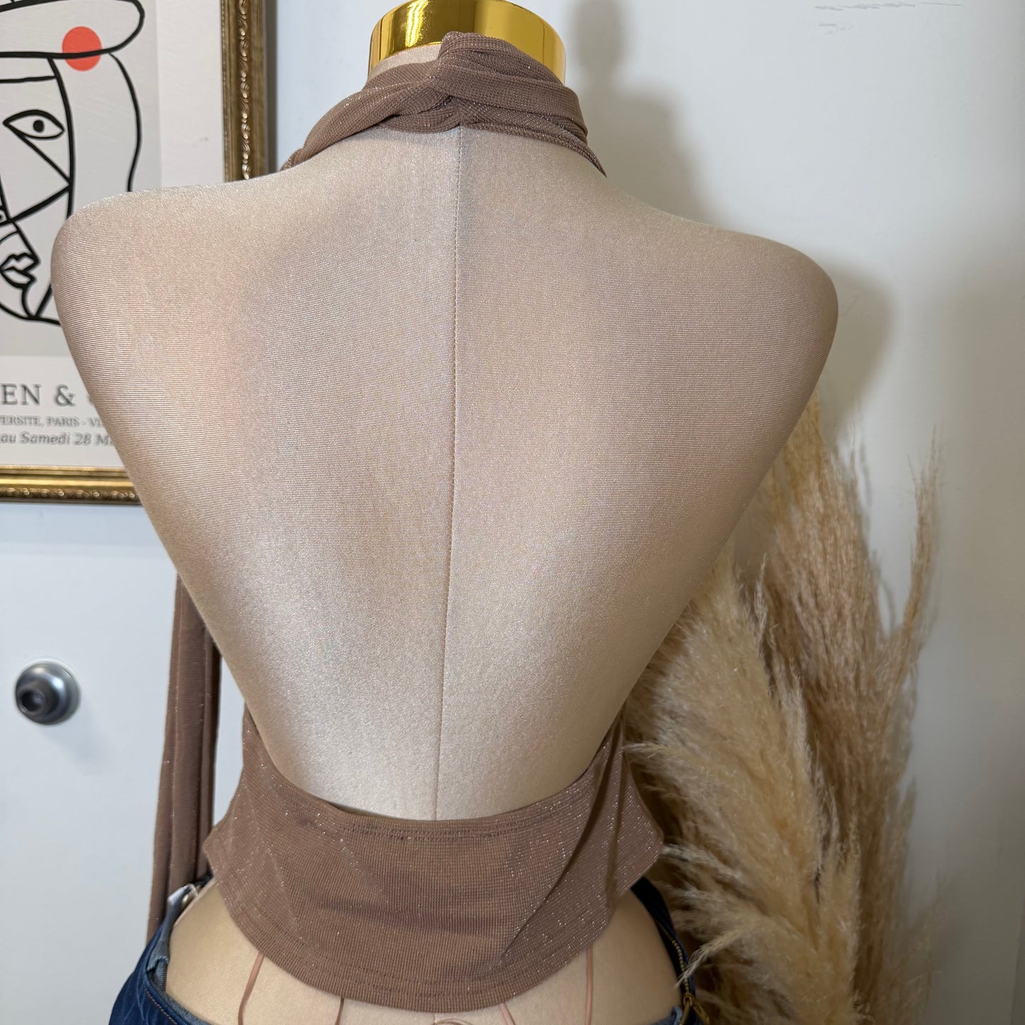 Halter cowl Neck Scarf Top-Brown