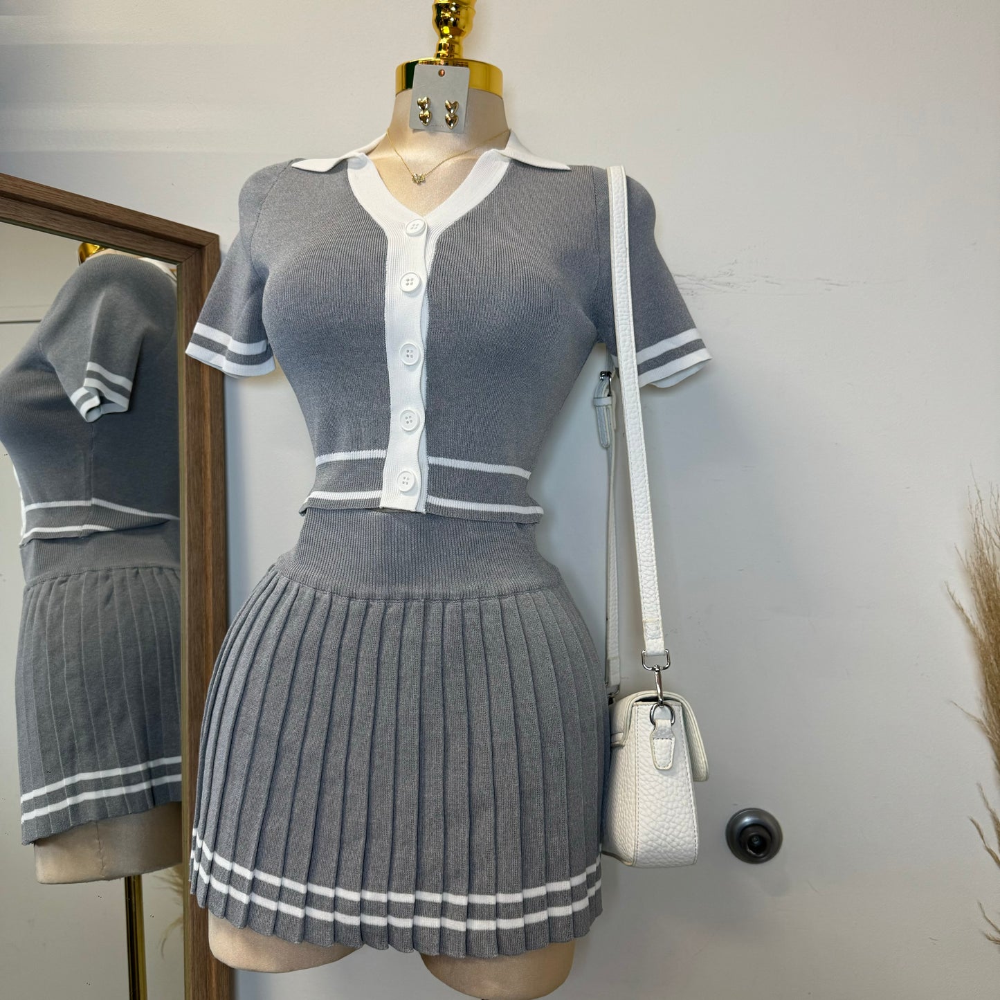 Tennis Skirt Set-Heather Grey