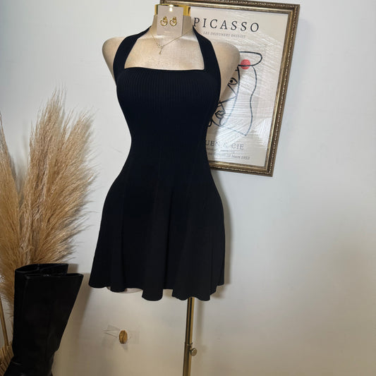 Amren Halter Sweater Dress -Black