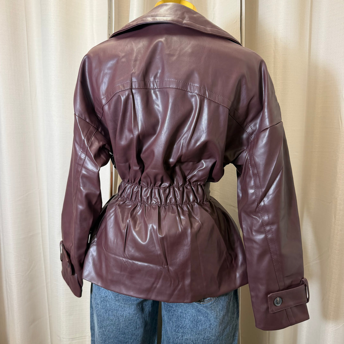Oversized Leather Coat-Burgundy