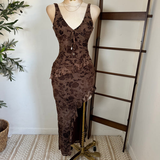 Halter Floral Print Dress- Chocolate