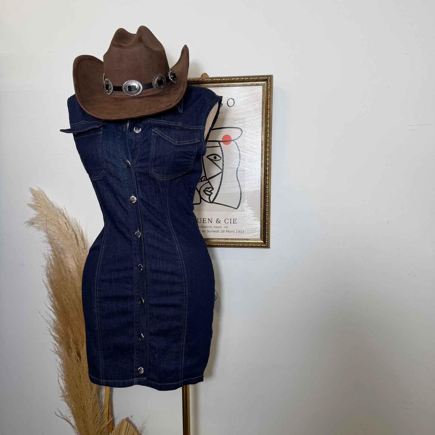 Sleeveless Denim Mini Dress-Indigo
