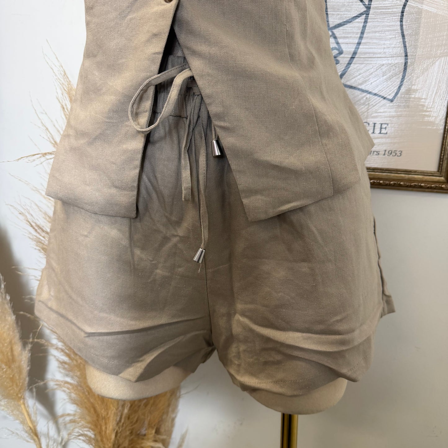 Vest Linen Set Shorts-Mushroom