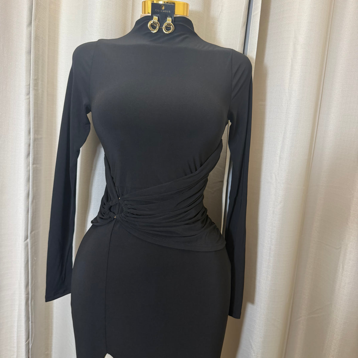 Front Trim Wrap Maxi Dress-Black