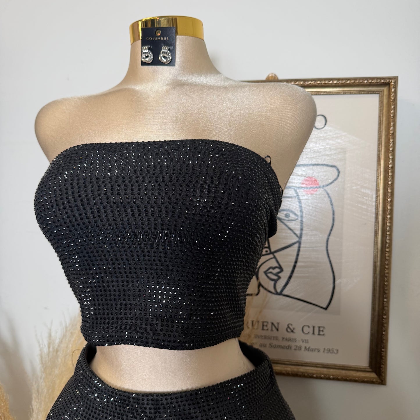 Rhinestone Tube Top-Black