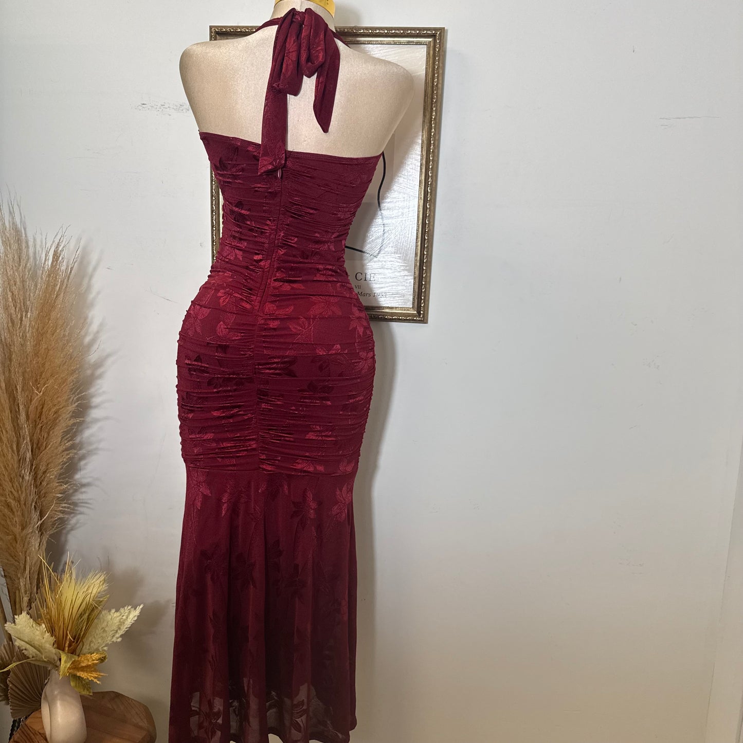Trim accent Midi Dress-Wine