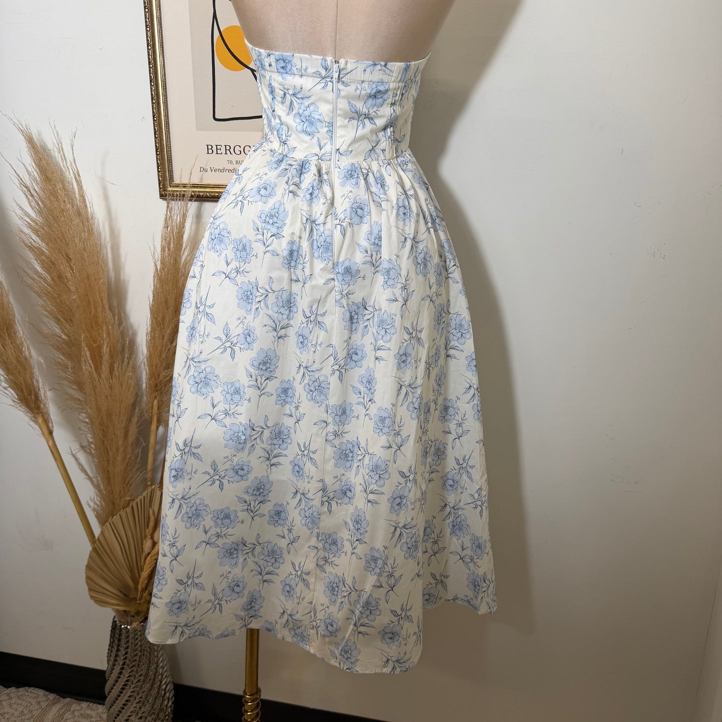Tube Midi Dress with  Blue Flower-Blue
