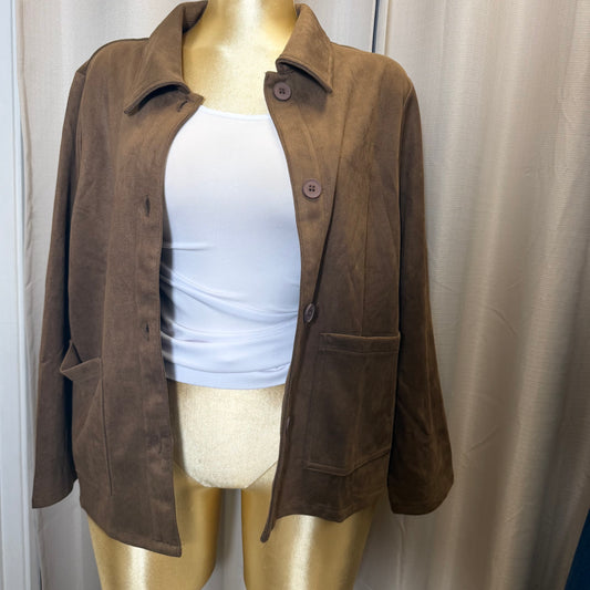 PL-Suede Button Down Jacket-Brown