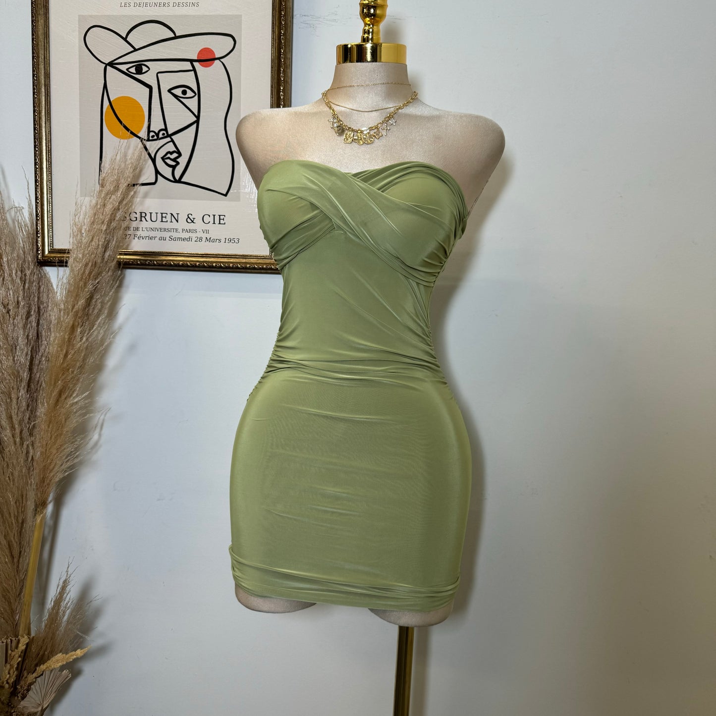 Twist Strapless Dress-Green