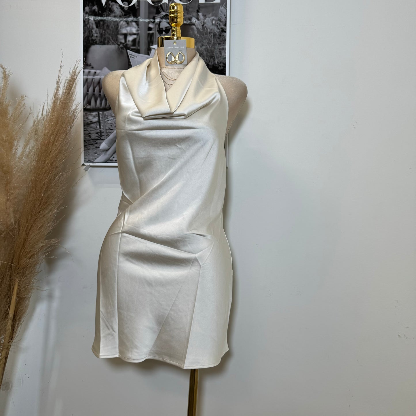 Santa Silky Halter Dress-Oatmeal