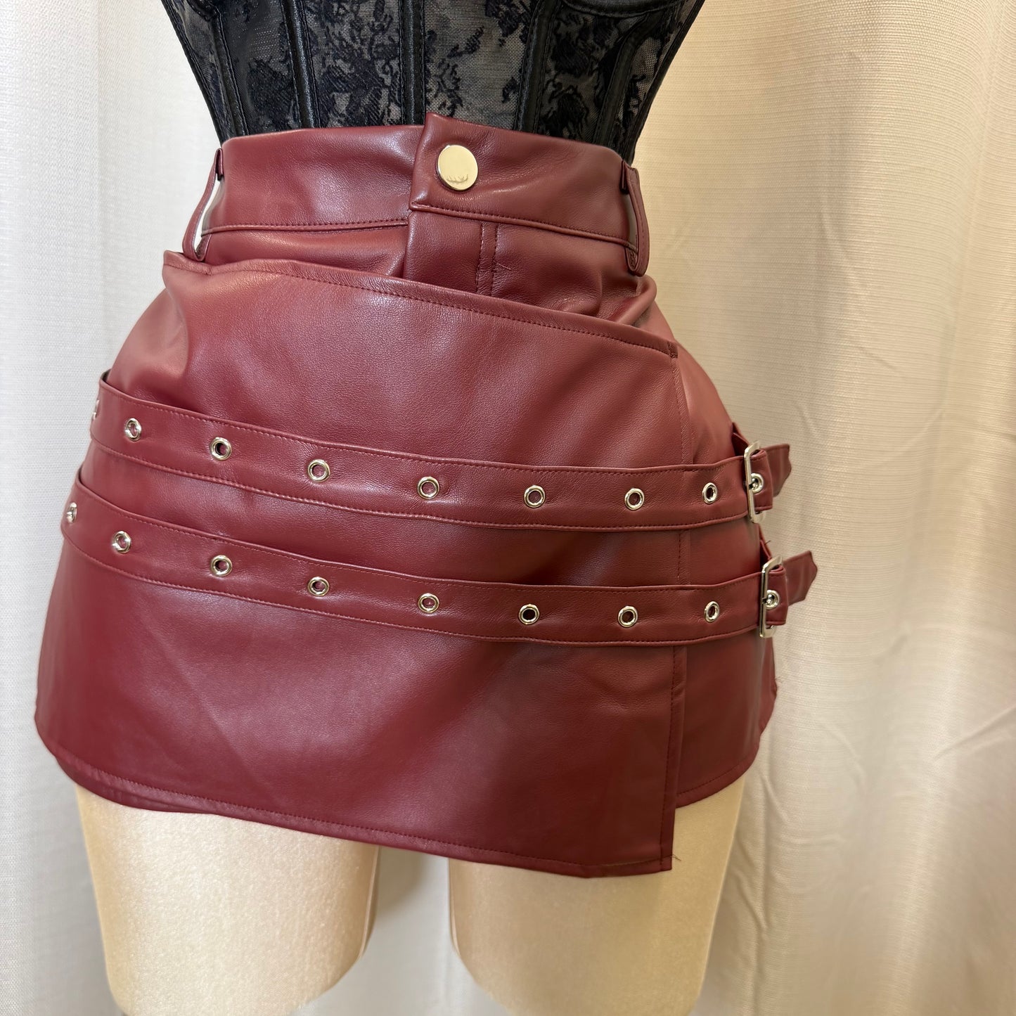 Faux Leather Skort with silver Detail-Burgundy