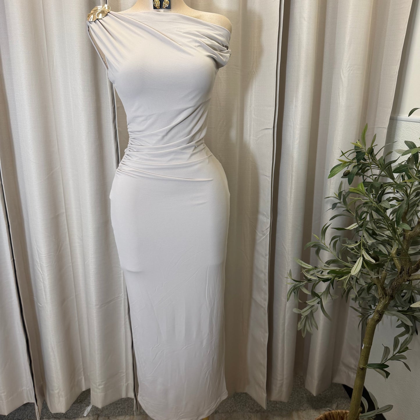 Asymmetric shoulder Gold Detail-Mocha/Brown