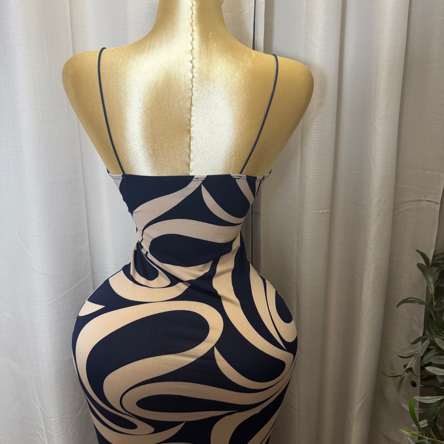 Spaghetti Dress Midi Dress-Navy